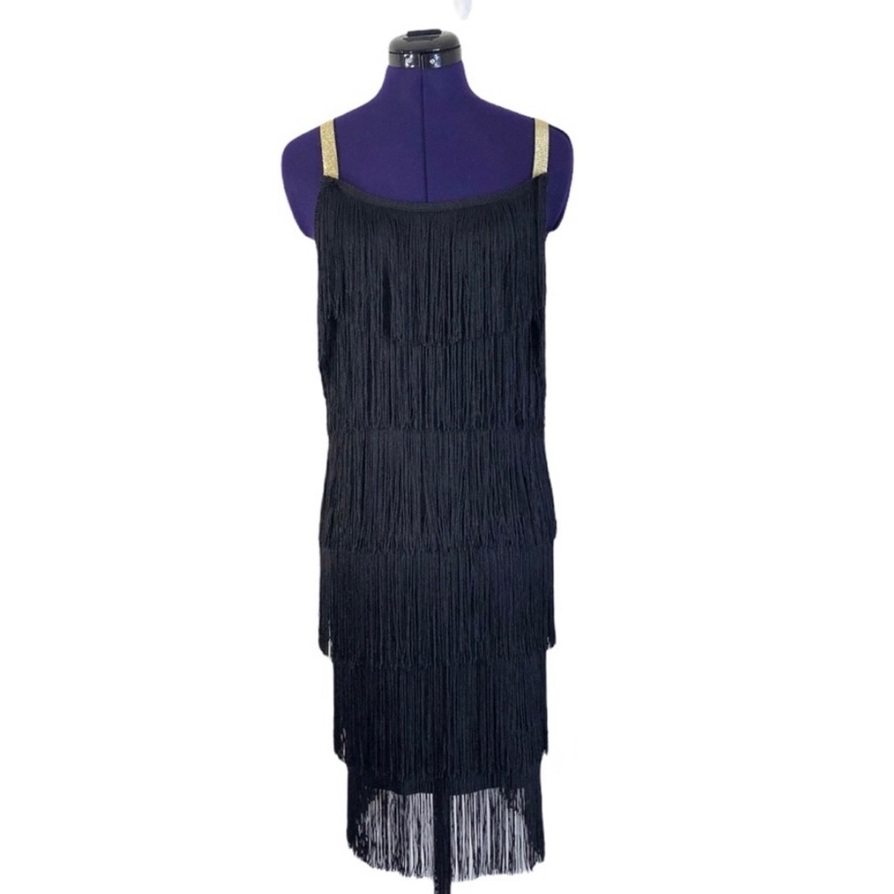 Vintage Black Layered Fringe Flapper Dress